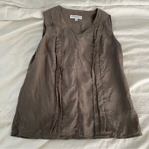 Of Mercer MEDIUM 100% Silk Tank Top V neck pleated detail
